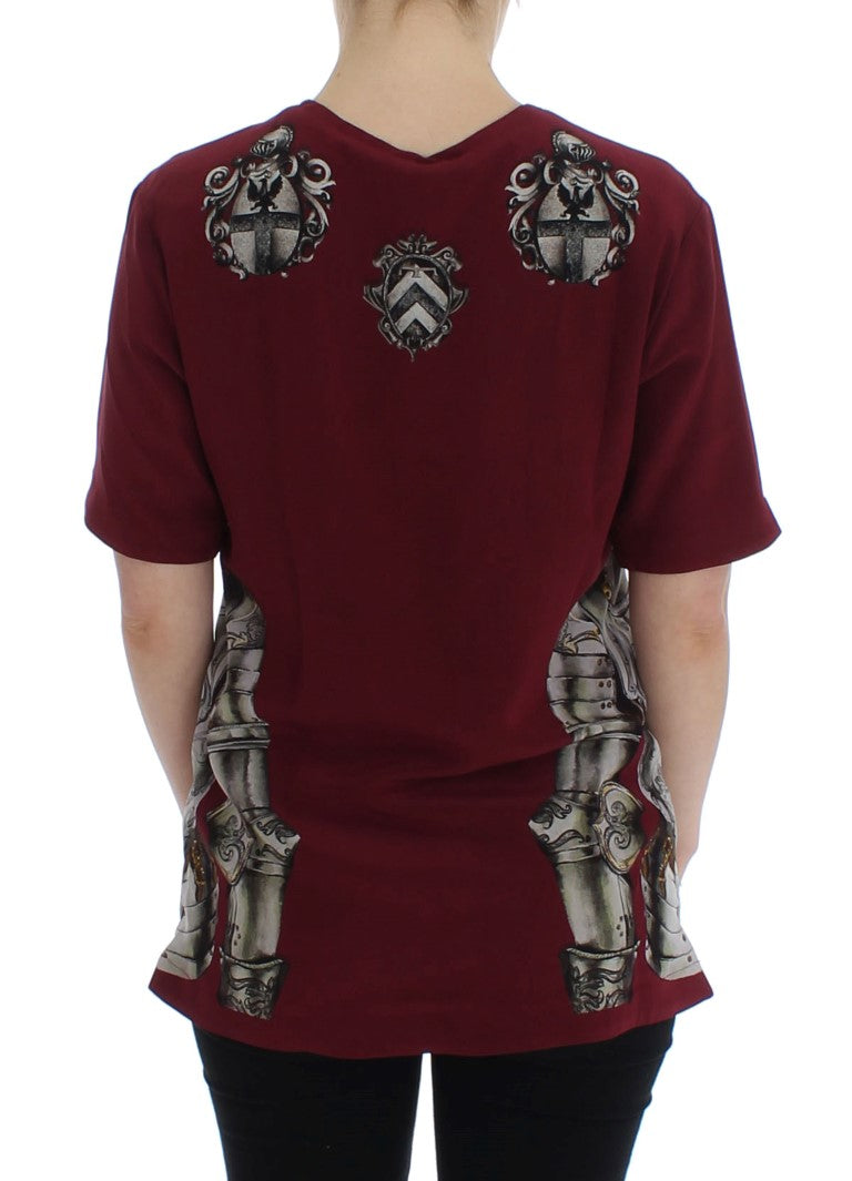 Red Knight Print Seidenbluse T-Shirt