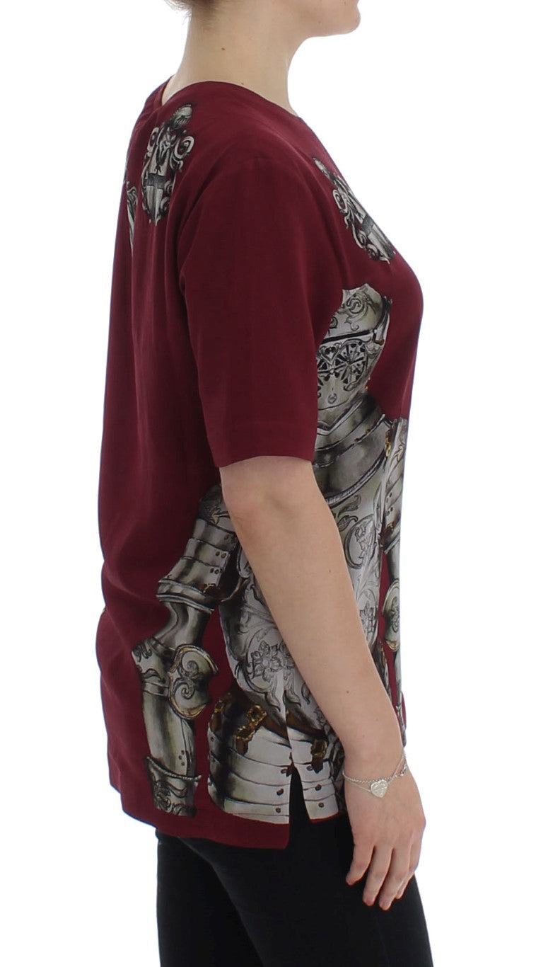 Red Knight Print Seidenbluse T-Shirt