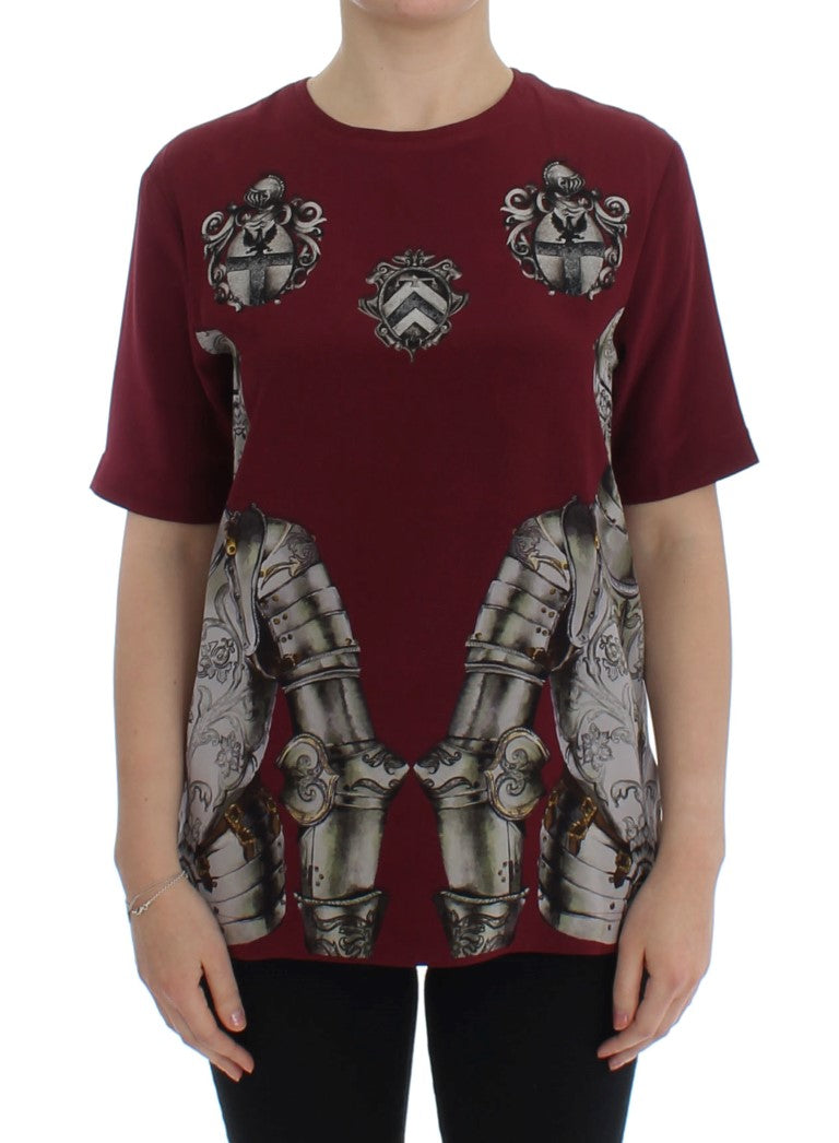 Red Knight Print Seidenbluse T-Shirt