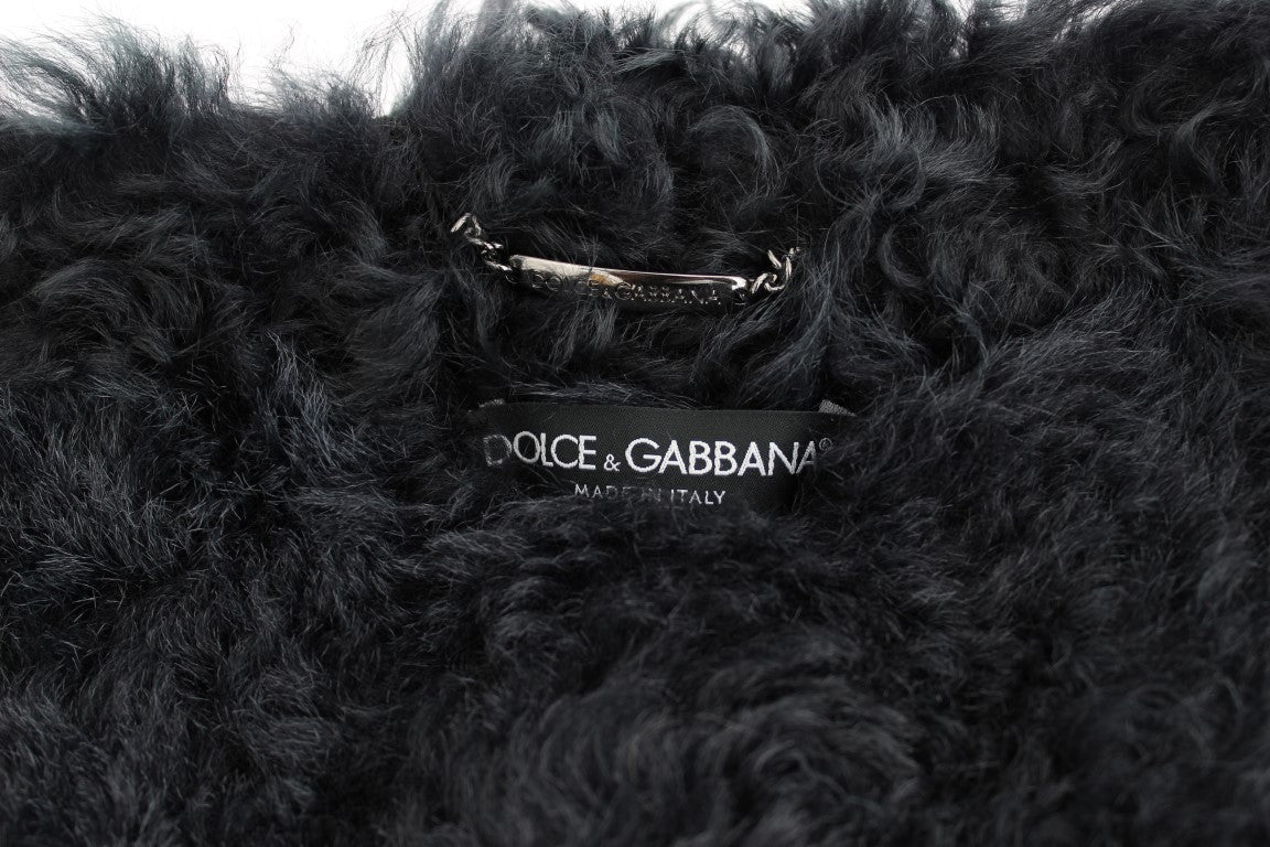 Schwarzer Ziegenpelz Shearling Lange Jacke Mantel