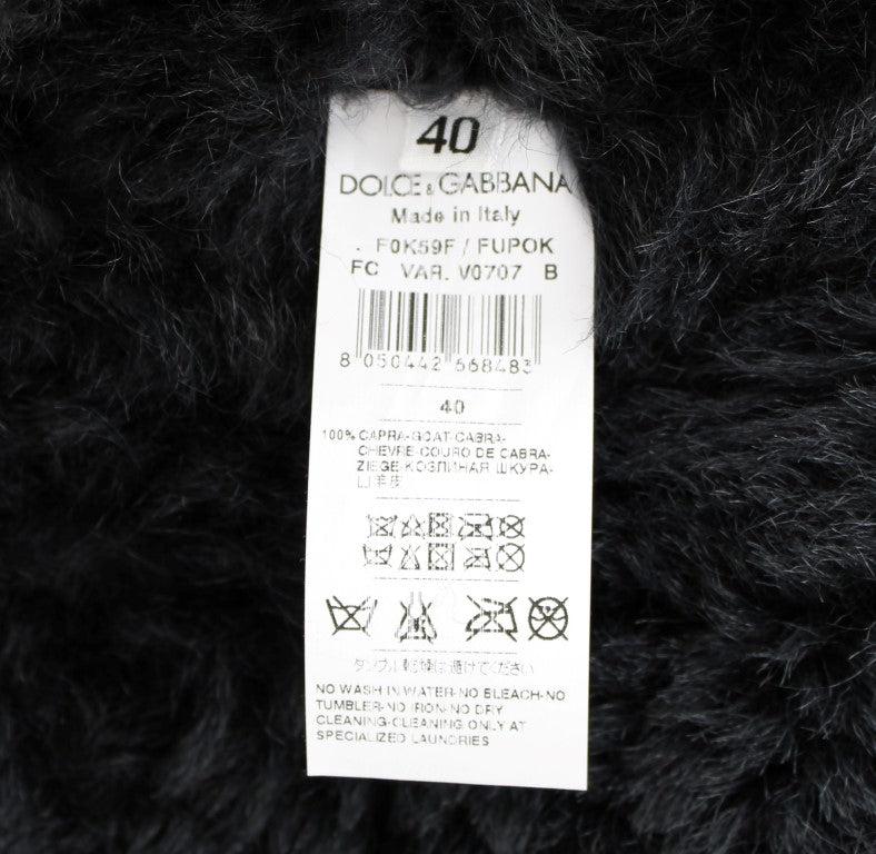 Schwarzer Ziegenpelz Shearling Lange Jacke Mantel