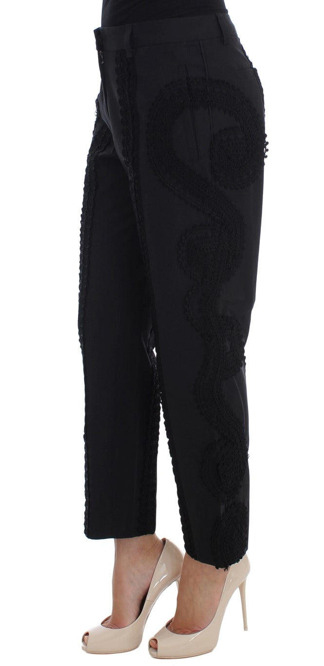 Schwarze Baumwoll-Stretch-Capris-Hose