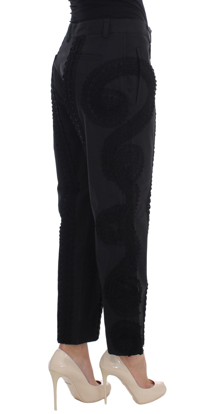 Schwarze Baumwoll-Stretch-Capris-Hose