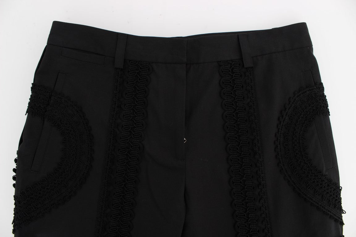 Schwarze Baumwoll-Stretch-Capris-Hose