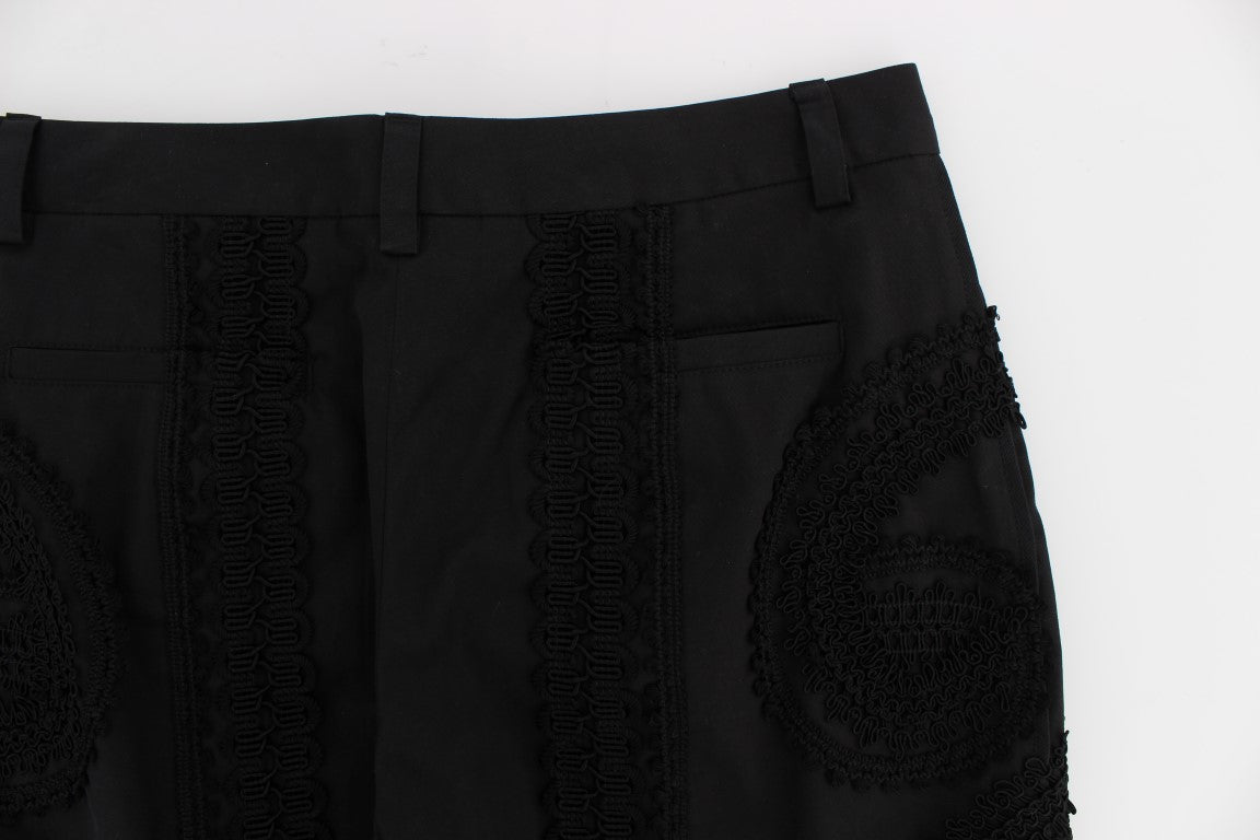 Schwarze Baumwoll-Stretch-Capris-Hose
