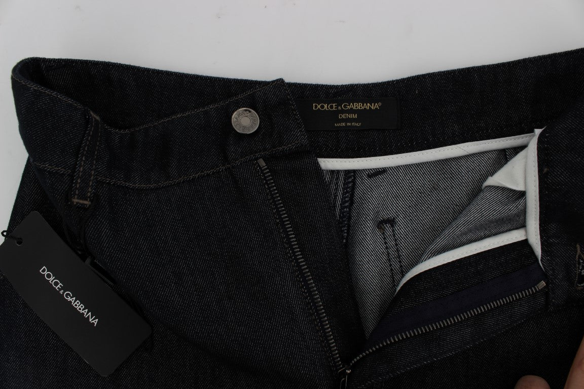 Blaue Schlagjeans aus Baumwoll-Seiden-Mischung