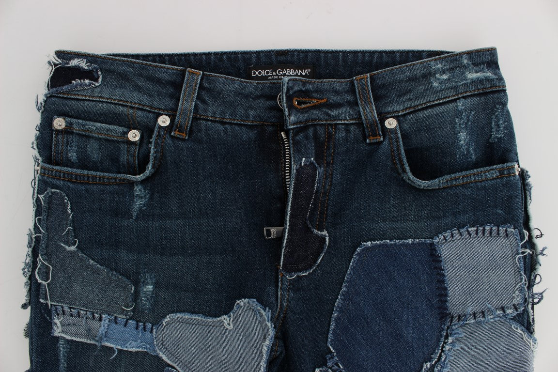 Blaue Patchwork Jeans-Shorts aus Stretch