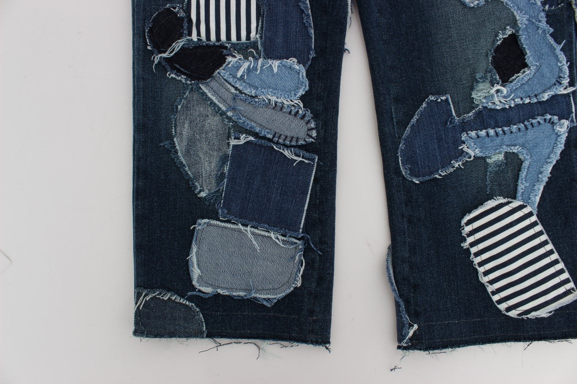Blaue Patchwork Jeans-Shorts aus Stretch