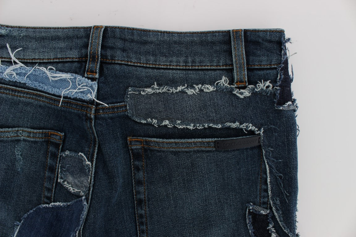 Blaue Patchwork Jeans-Shorts aus Stretch