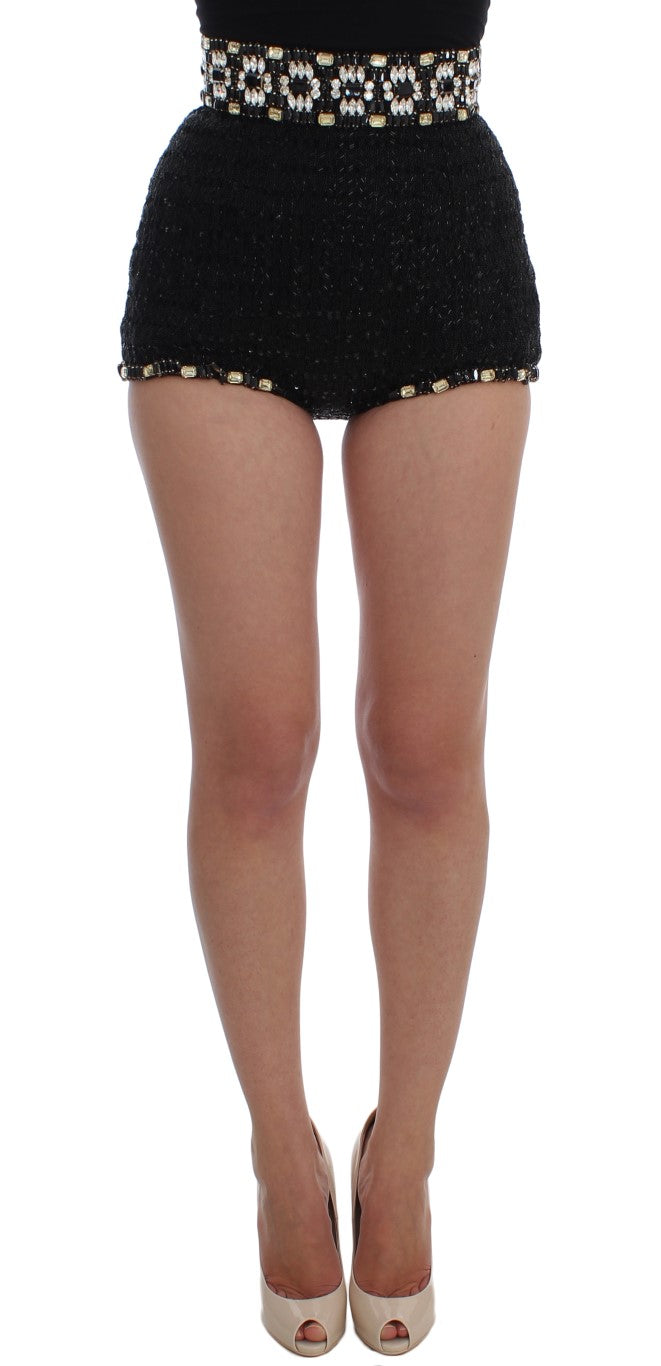 Schwarze Mini-Shorts mit Kristallpailletten