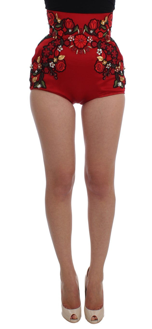 Rote Seidenkristallrosen Shorts