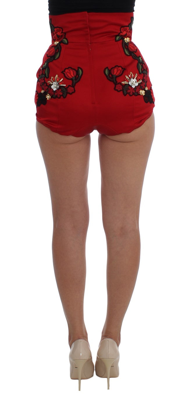Rote Seidenkristallrosen Shorts