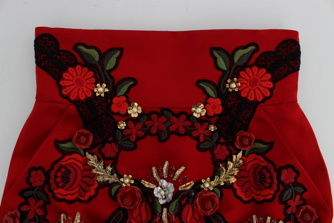 Rote Seidenkristallrosen Shorts