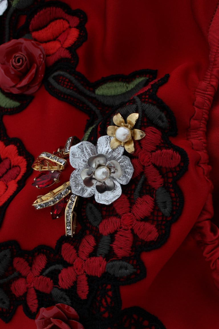 Rote Seidenkristallrosen Shorts
