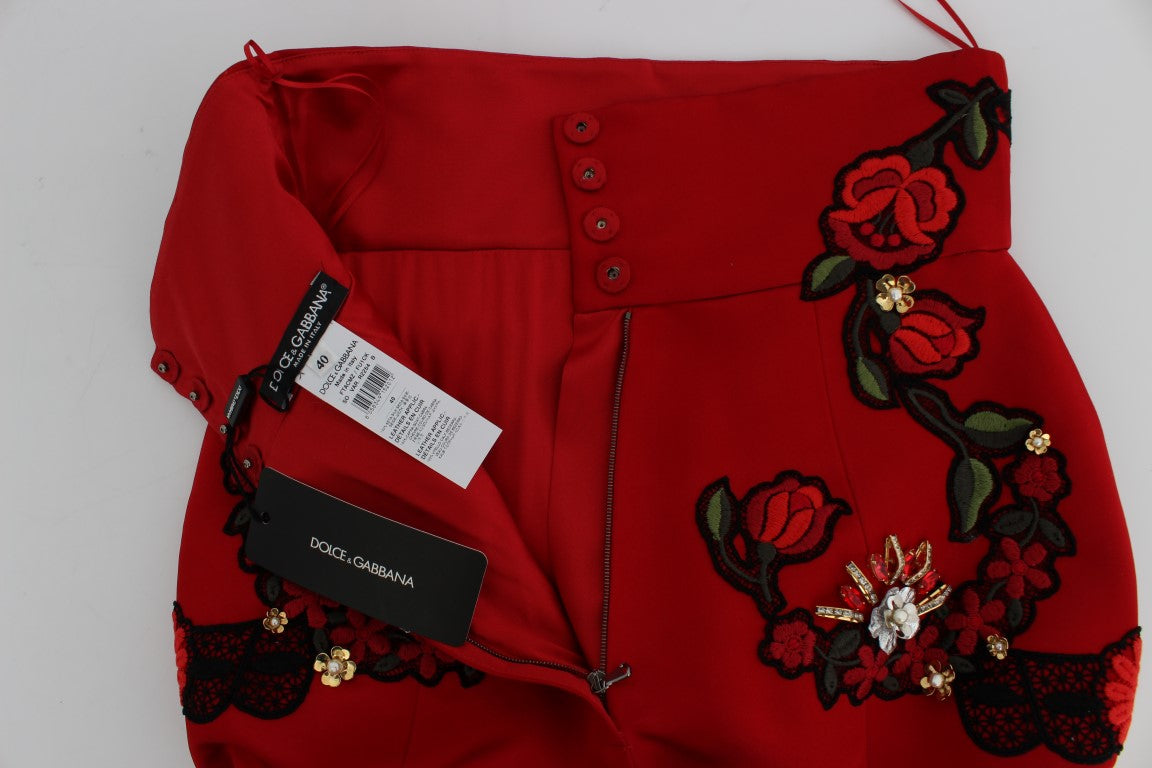 Rote Seidenkristallrosen Shorts