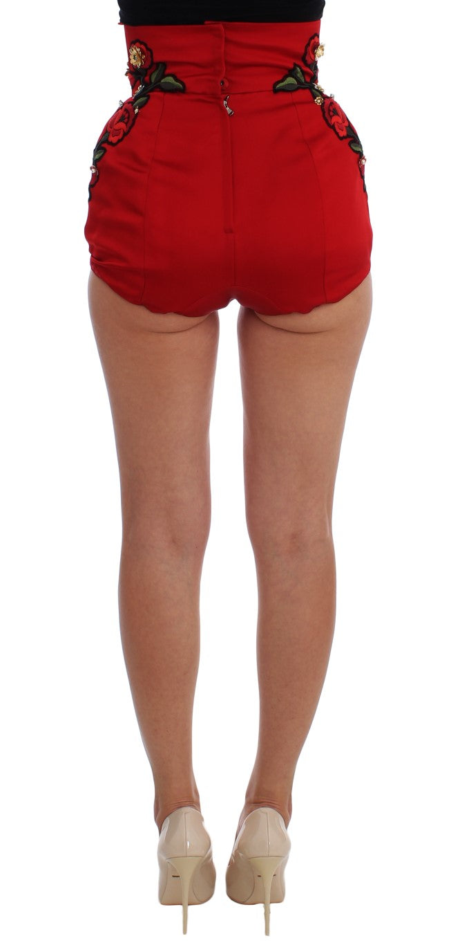 Rote Seidenkristallrosen Shorts