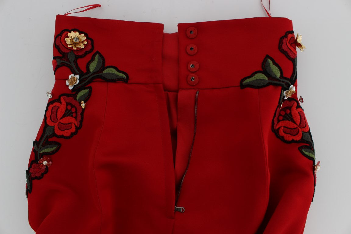 Rote Seidenkristallrosen Shorts