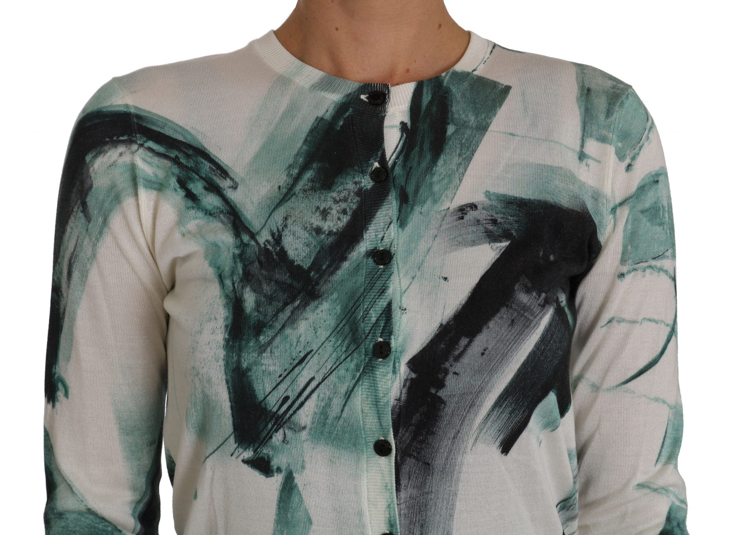 Weißer Seiden-Cardigan Leichter Pinselstrich-Pullover