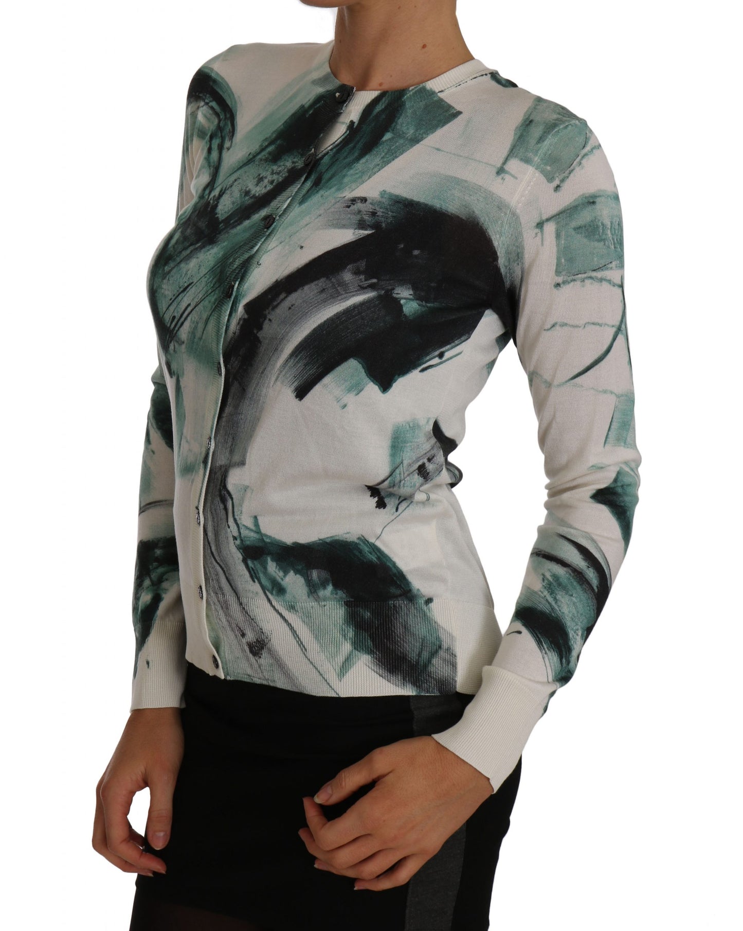 Weißer Seiden-Cardigan Leichter Pinselstrich-Pullover