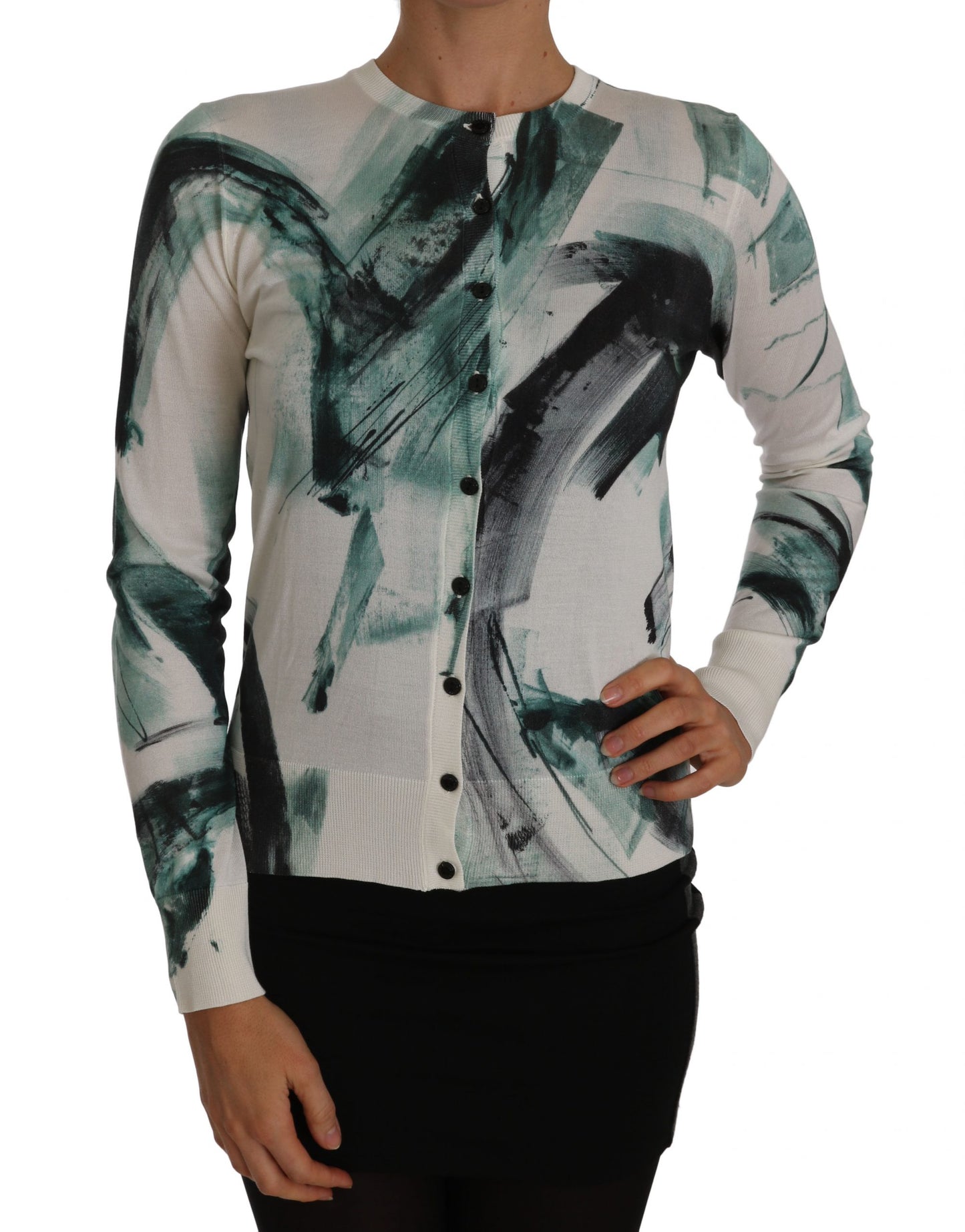 Weißer Seiden-Cardigan Leichter Pinselstrich-Pullover