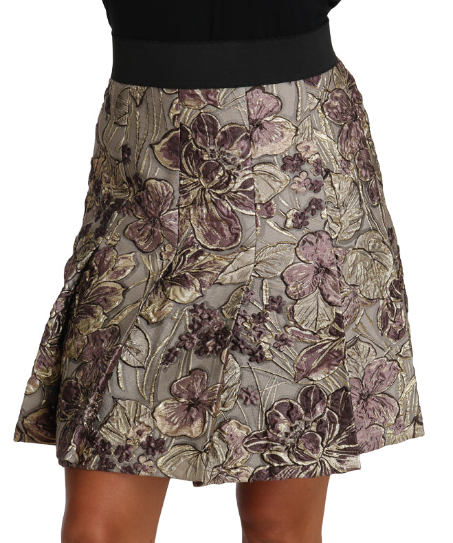 A-Linie Mini-Rock mit Blumendruck aus Jaquard