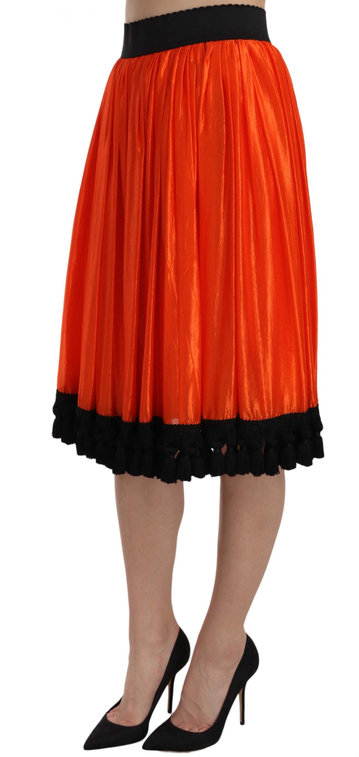 Orangefarbener knielanger Rock mit hoher Taille