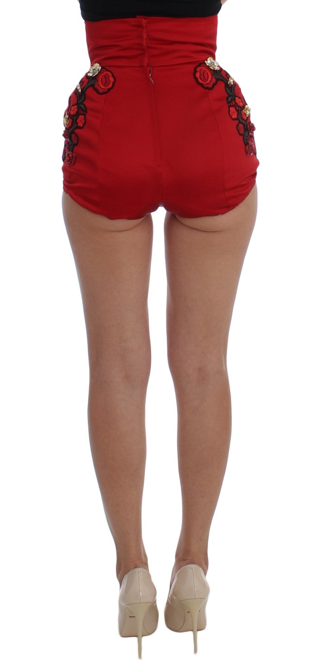 Rote Seidenkristallrosen Shorts