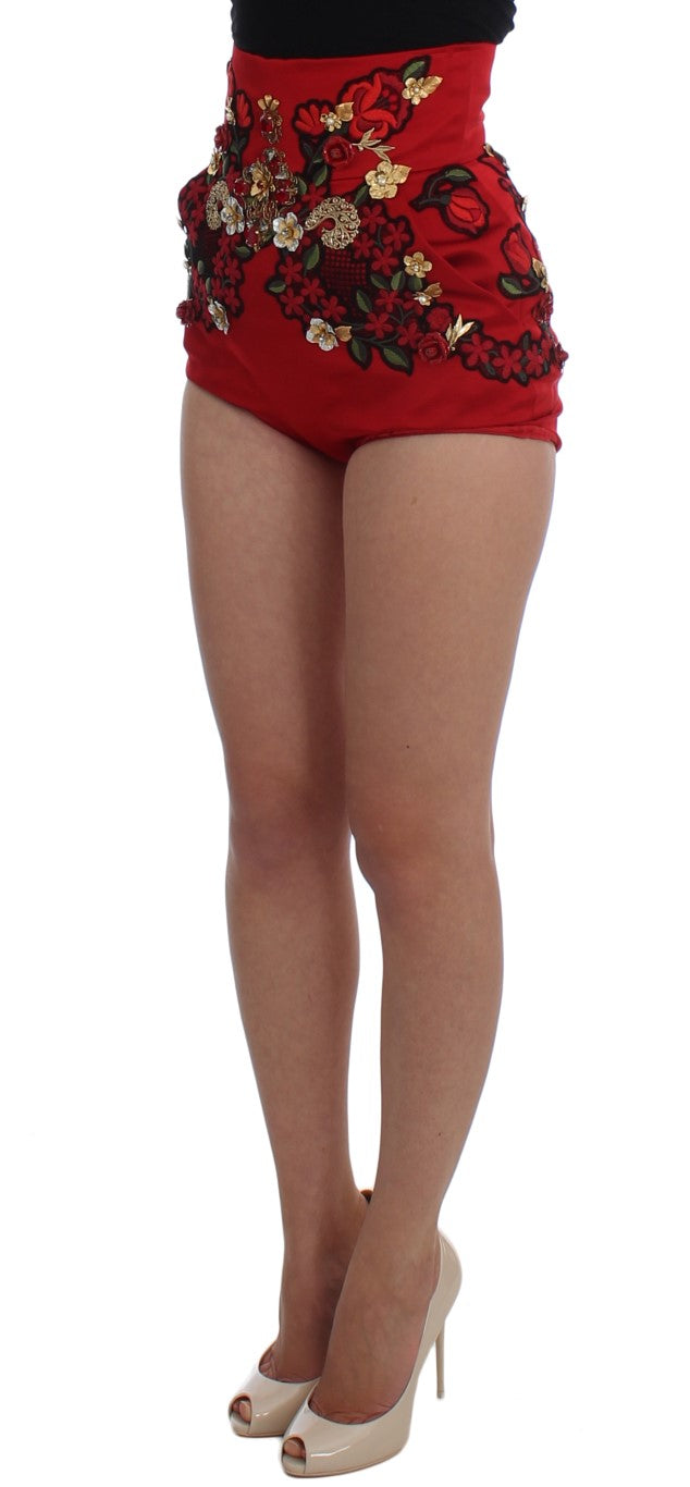 Rote Seidenkristallrosen Shorts
