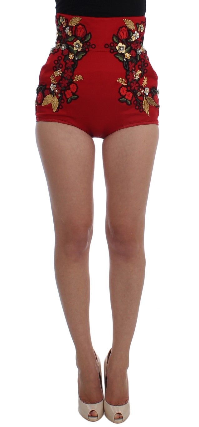 Rote Seidenperlen Rosen Shorts