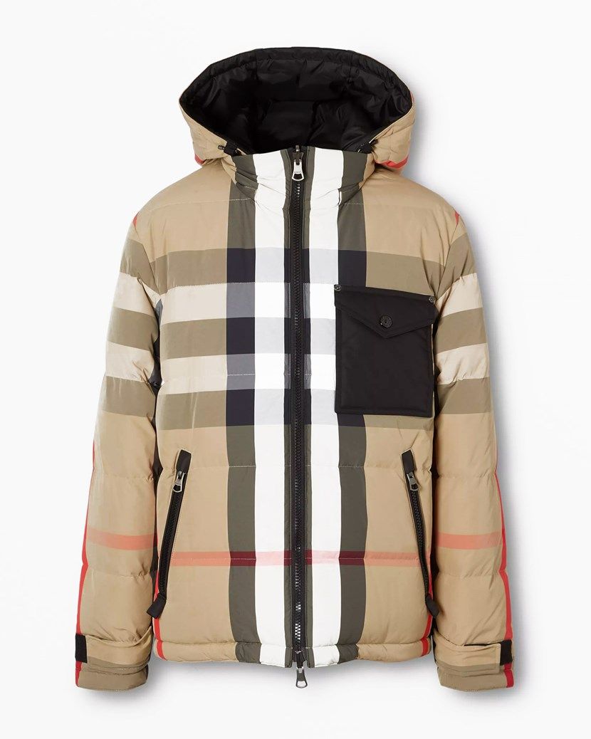 Beige Polyamid und Federn Lange Daunenjacke