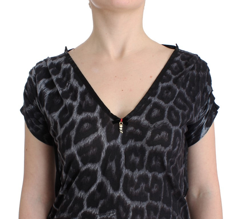 Graues Leoparden-Top mit V-Ausschnitt