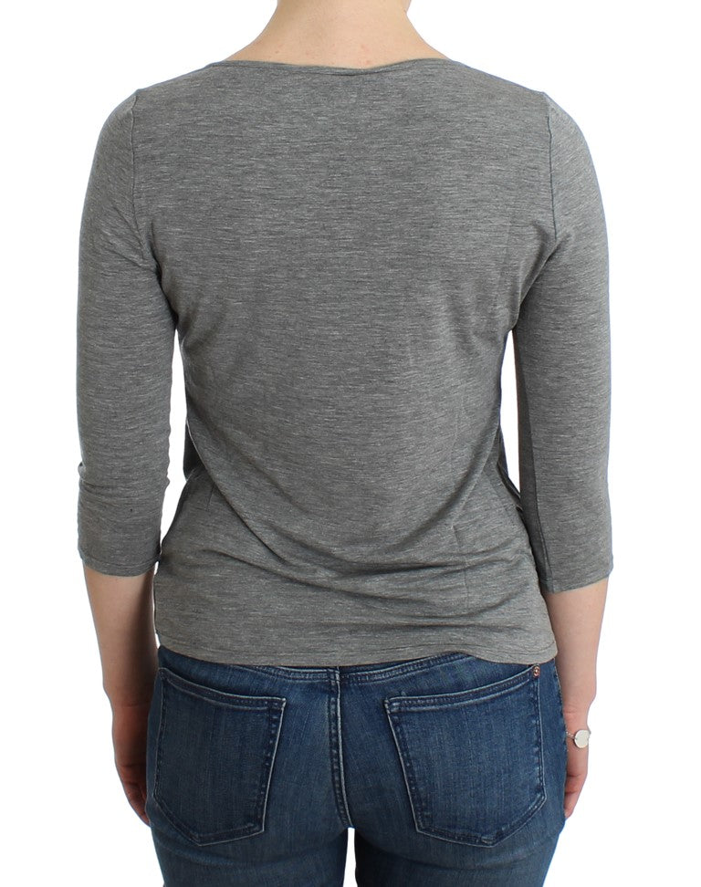 Graues 3/4-Ärmel-Pullover-Top