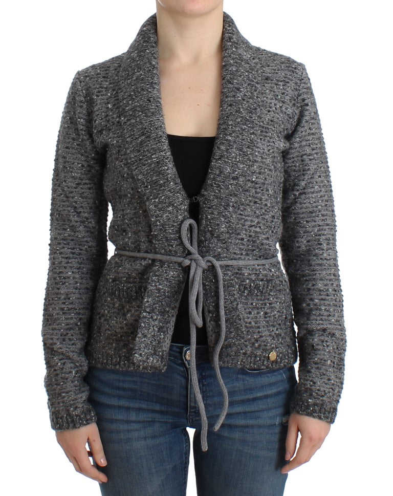 Graue Wollstrickjacke