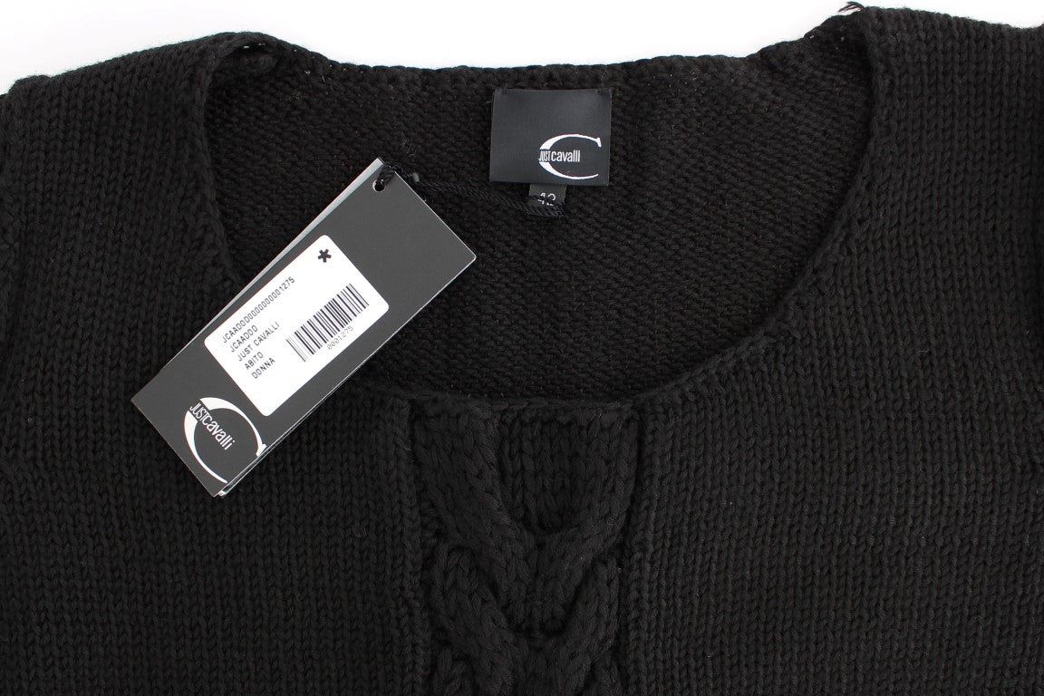 Schwarzer Wollstrickpullover