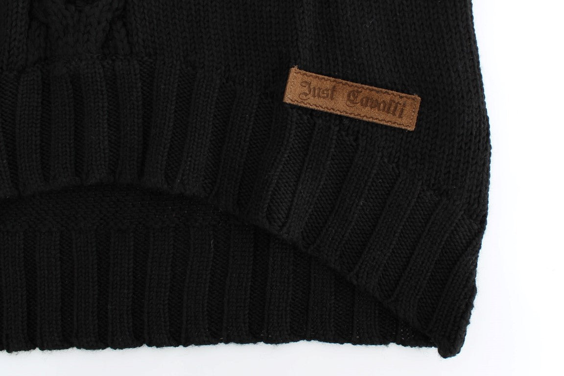 Schwarzer Wollstrickpullover