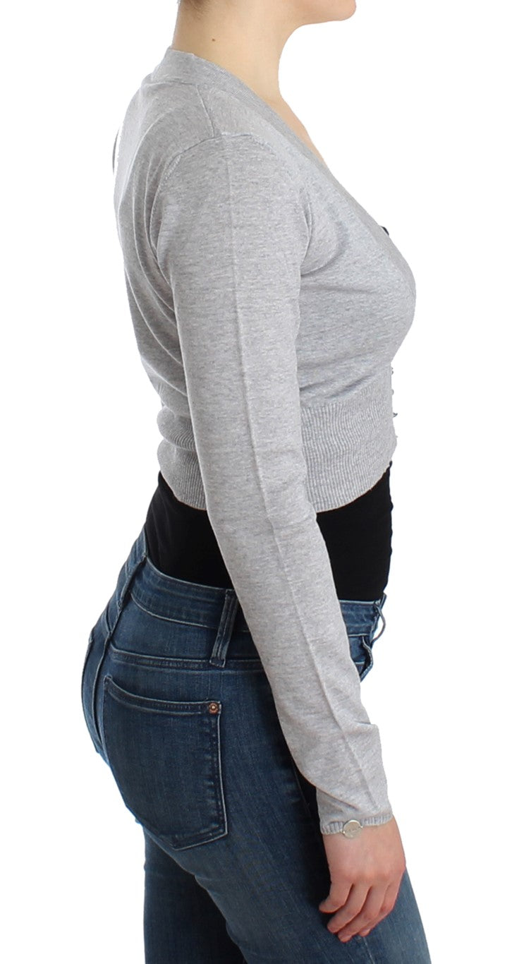 Graue Strickjacke aus Wolle in Kurzform