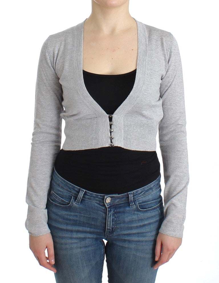 Graue Strickjacke aus Wolle in Kurzform
