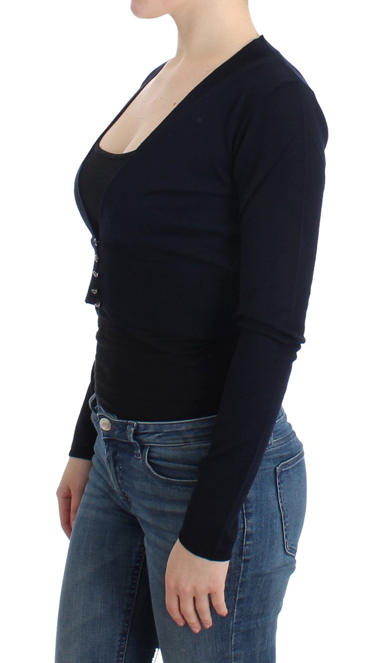 Schwarze Strickjacke aus Wolle in Kurzform