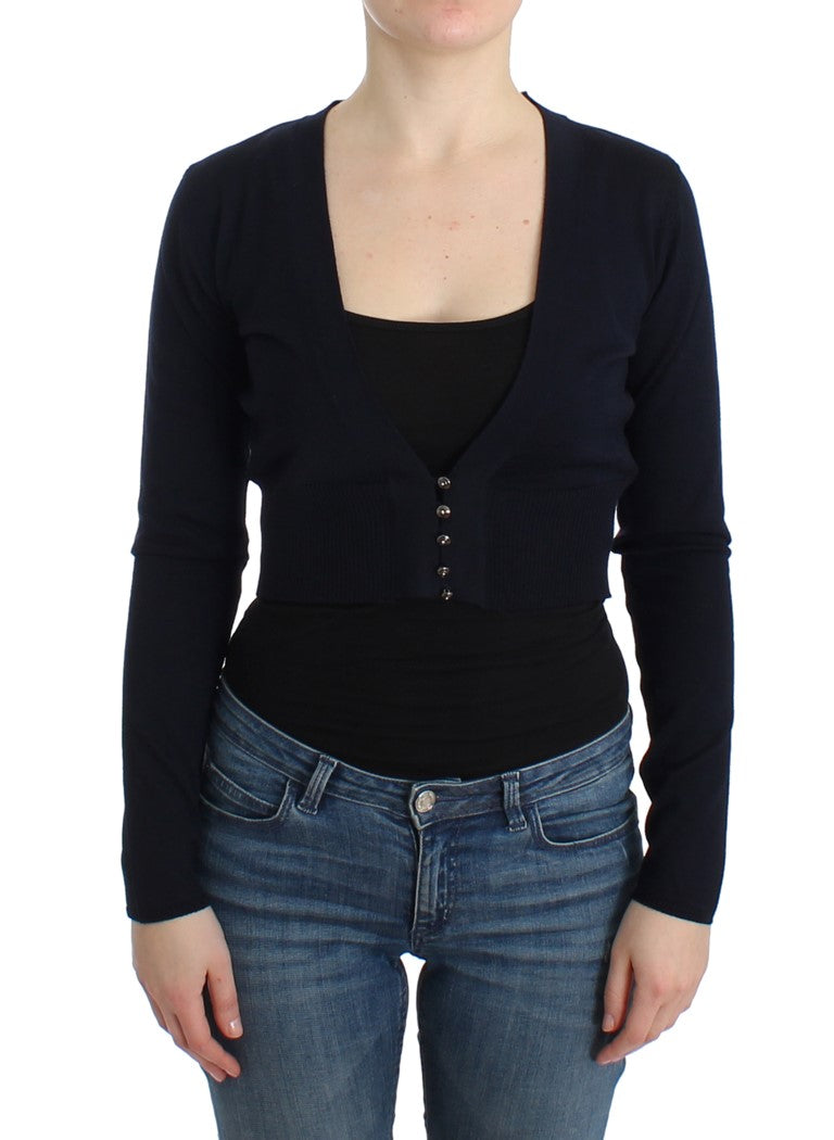 Schwarze Strickjacke aus Wolle in Kurzform