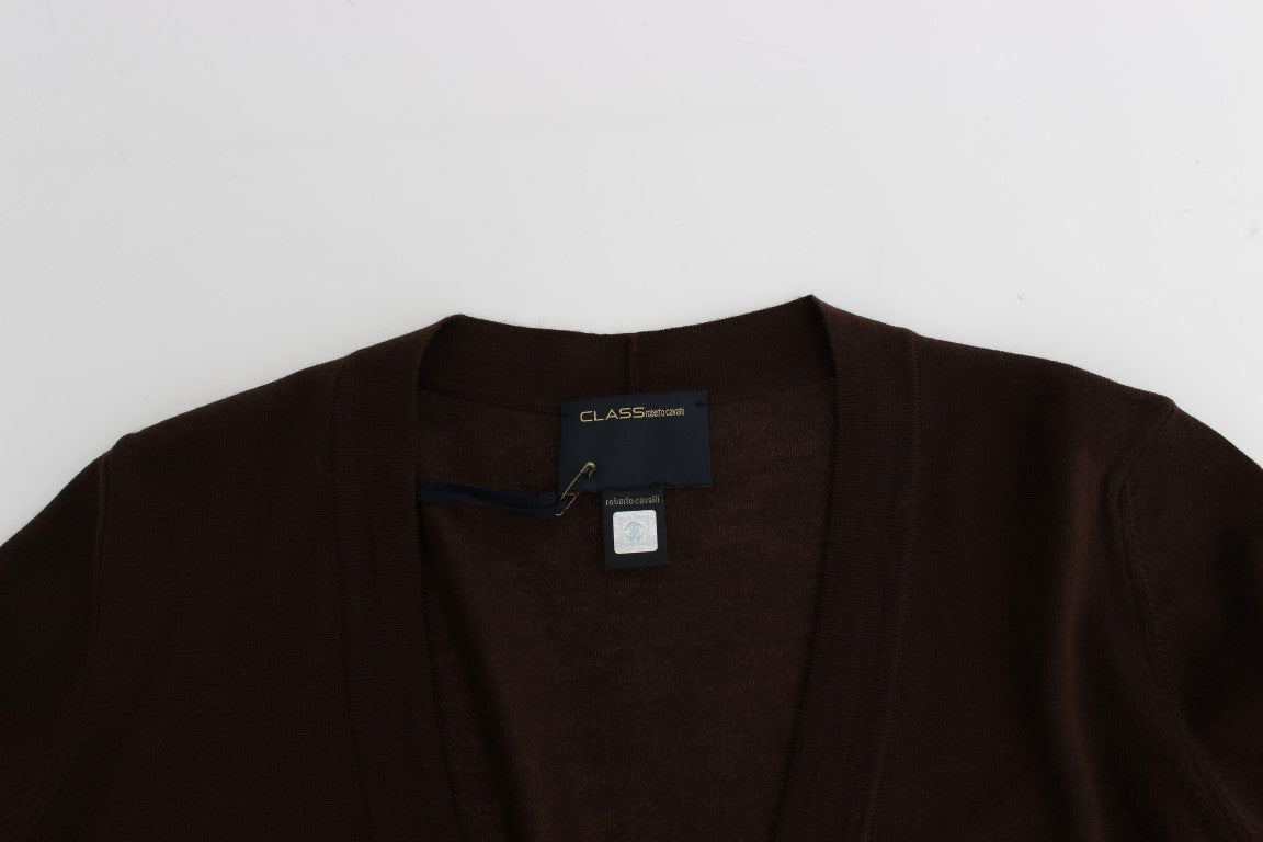 Braune Strickjacke aus Wolle in Kurzform