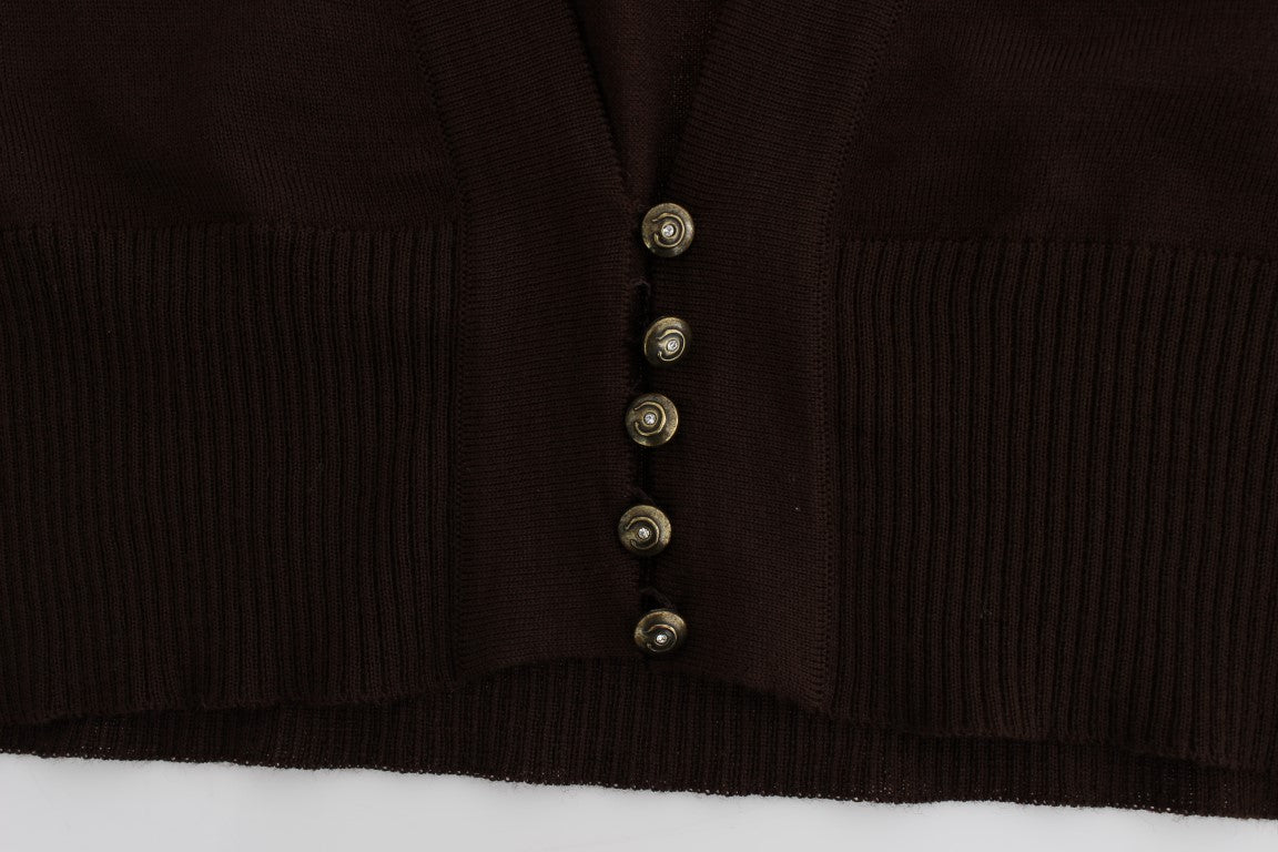 Braune Strickjacke aus Wolle in Kurzform