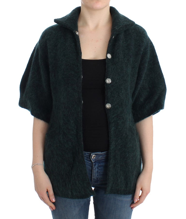 Grüner Mohair-Strickcardigan