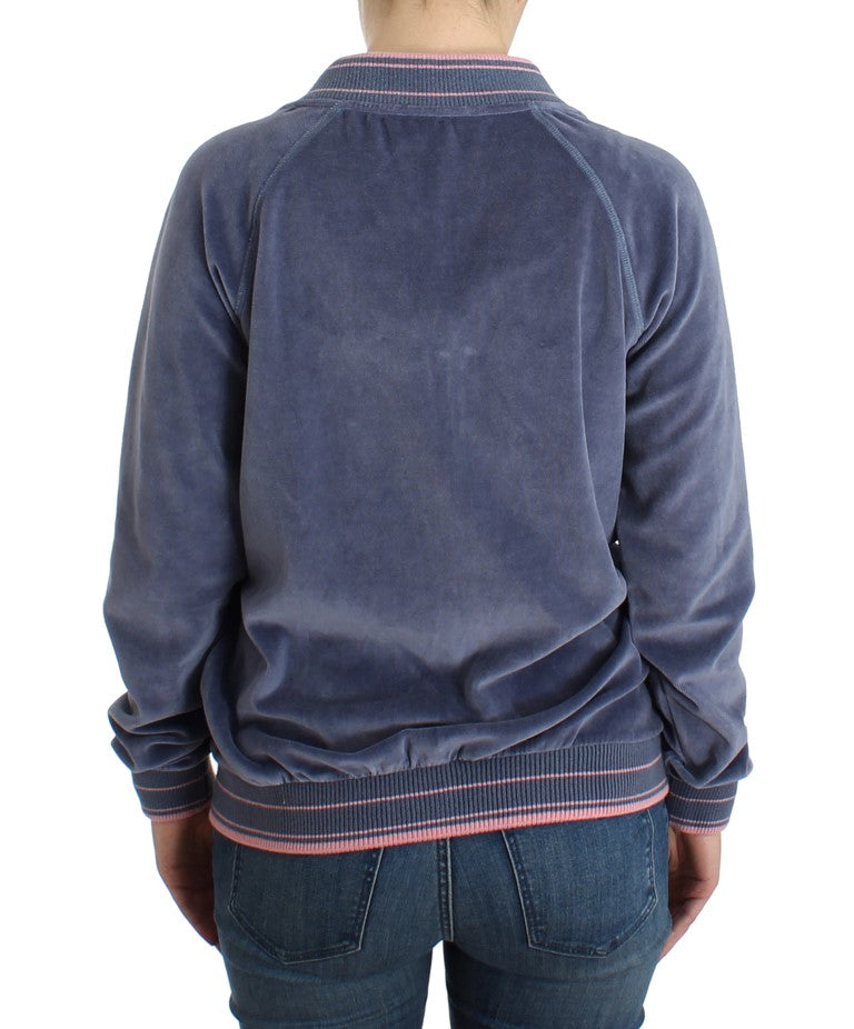 Blauer Samtpullover mit Reißverschluss