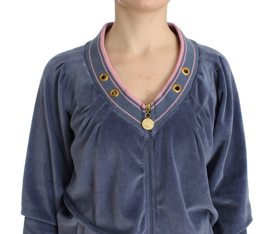 Blauer Samtpullover mit Reißverschluss