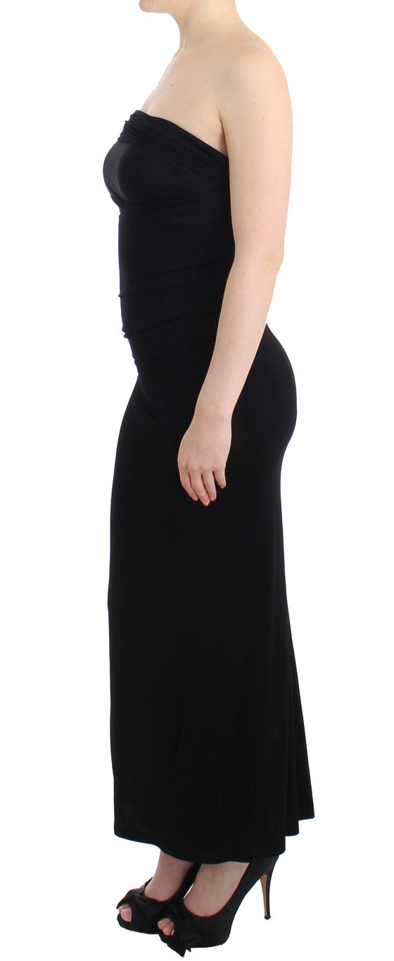 Schwarzes trägerloses Maxikleid