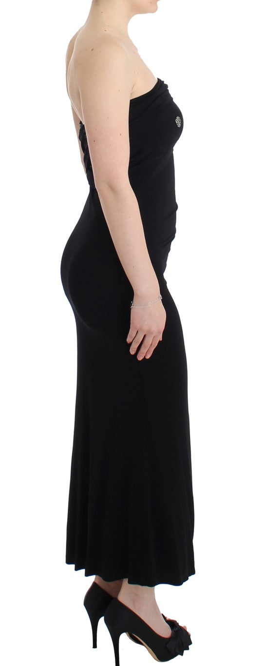Schwarzes trägerloses Maxikleid