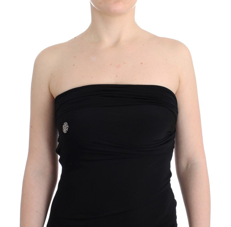 Schwarzes trägerloses Maxikleid