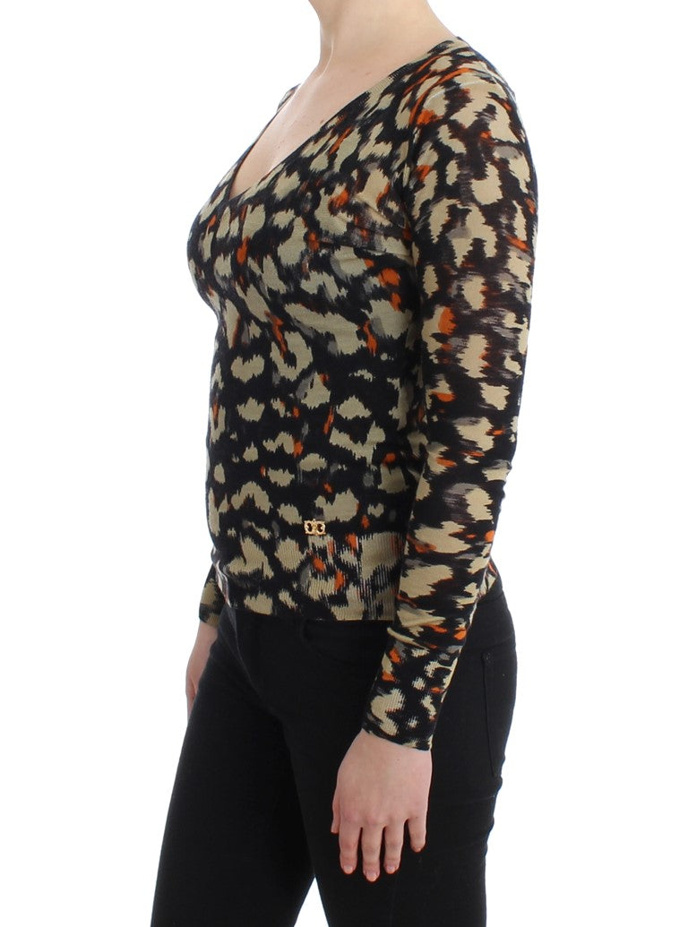 Multicolor Wollpullover mit V-Ausschnitt