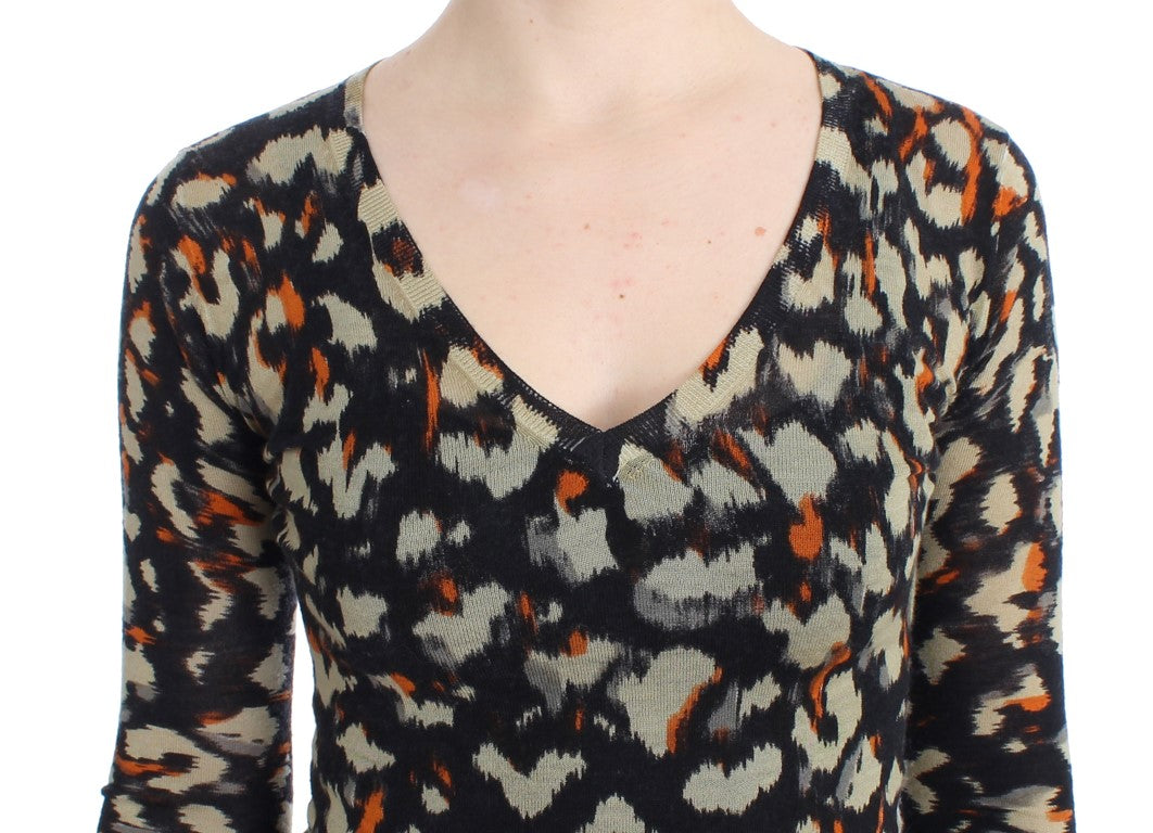 Multicolor Wollpullover mit V-Ausschnitt