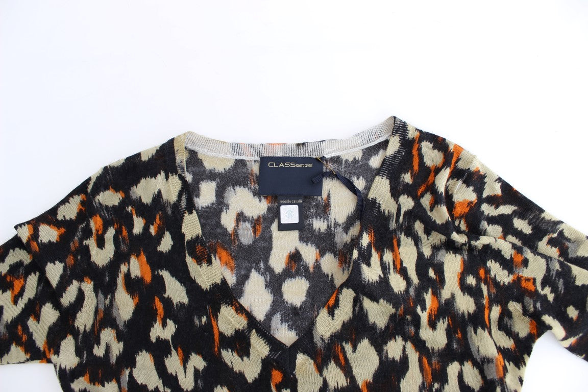 Multicolor Wollpullover mit V-Ausschnitt